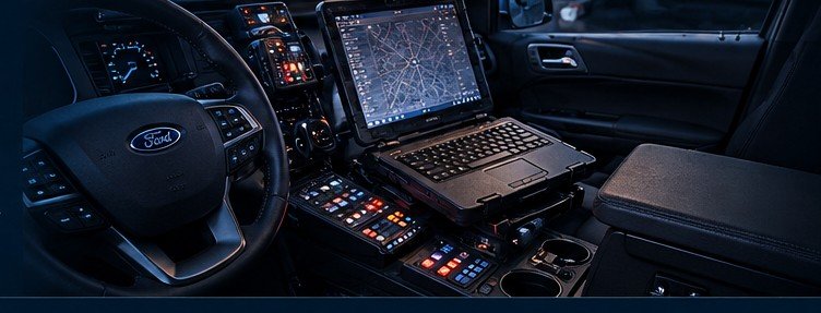 Mobile data terminal and controls in a patrol vehicle cockpit
